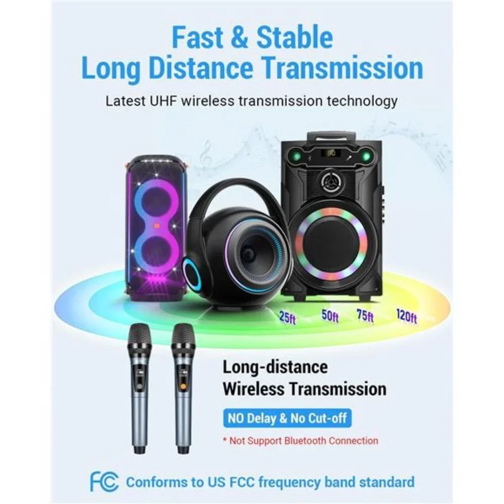 Professional Wireless Microphones for Karaoke Singing, Rechargeable Dual UHF